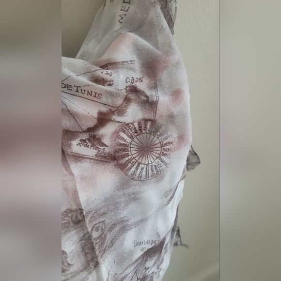 Coldwater Creek Neutral Silk Bld Mediterranean Short Fringed Scarf, Cream & Sand - Picture 3 of 9